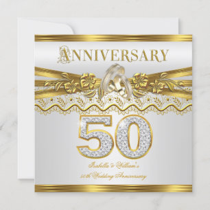 Invitation Anniversaire du 50e Mariage Bagues d'or blanc
