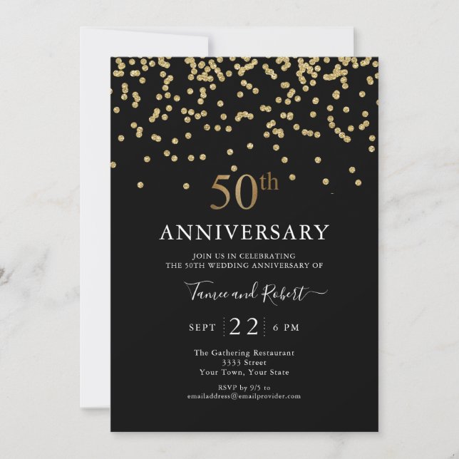 Invitation Anniversaire du 50e Mariage d'or noir moderne (Devant)
