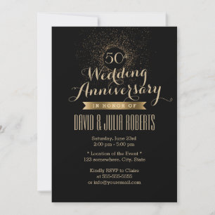 Invitation Anniversaire du 50e Mariage moderne Black & Gold