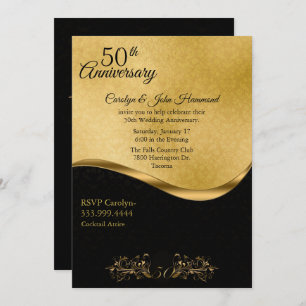 Invitation Anniversaire du 50e Mariage noir et or chic