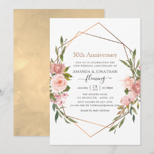 Invitation Anniversaire du 50e Mariage rose Gold et Blush Pin