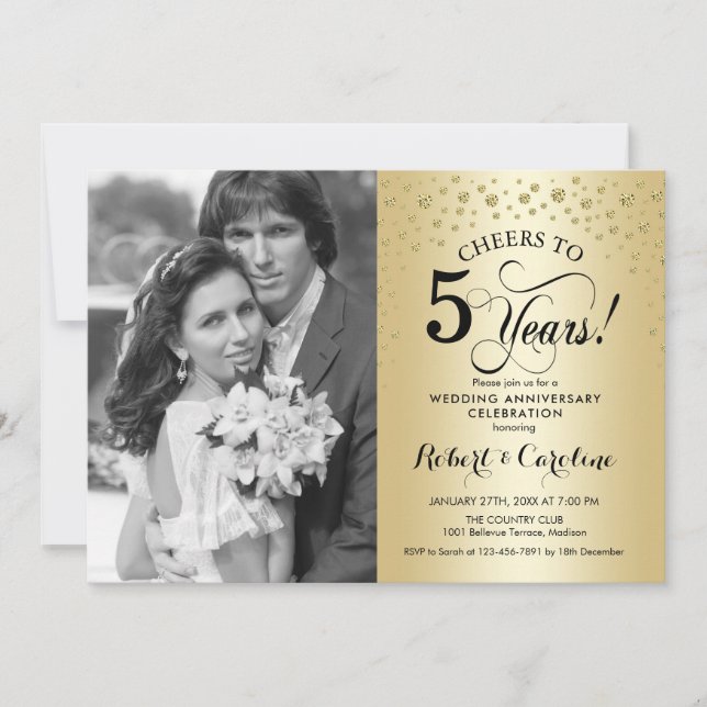 Invitation Anniversaire du 5e Mariage d'or avec photo (Devant)
