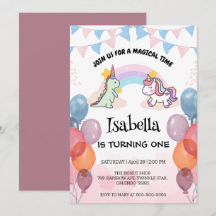 Invitation Anniversaire du ballon arc-en-ciel Cute Dinosaur U