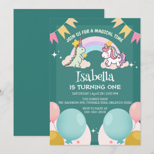 Invitation Anniversaire du ballon arc-en-ciel Cute Dinosaur U