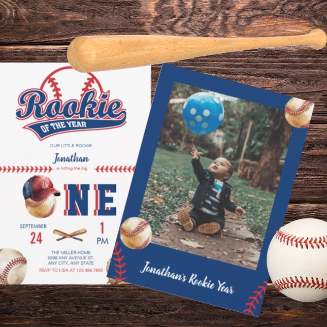 Invitation Anniversaire du baseball | Photo 1er anniversaire (Créateur téléchargé)