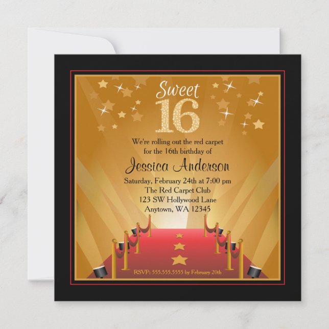 Invitation Anniversaire du bonbon 16 à star de Hollywood de (Devant)