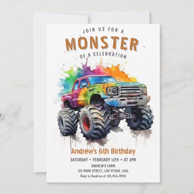 Invitation Anniversaire du camion Monster (Devant)
