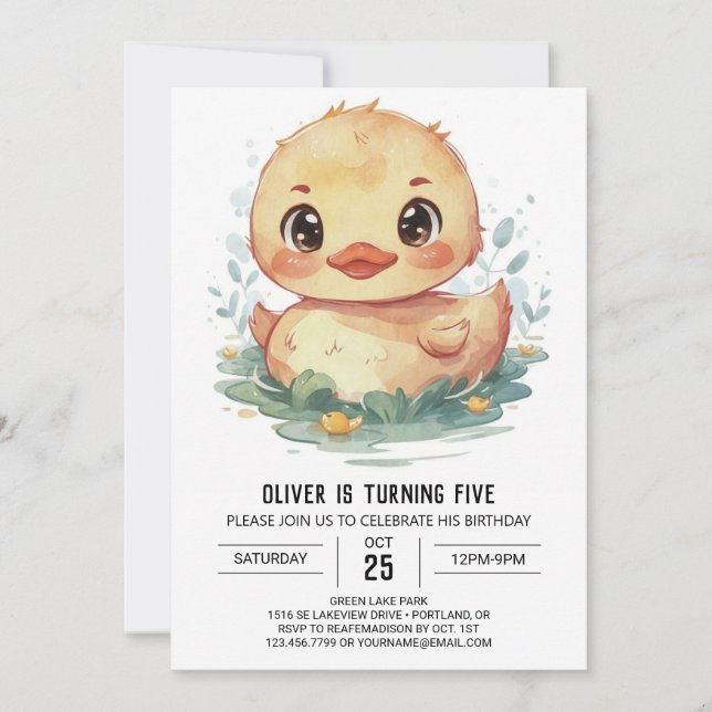 Invitation Anniversaire du canard à étang personnalisé (Devant)