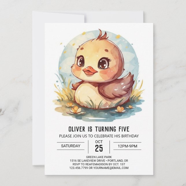 Invitation Anniversaire du canard moderne fleur sauvage (Devant)