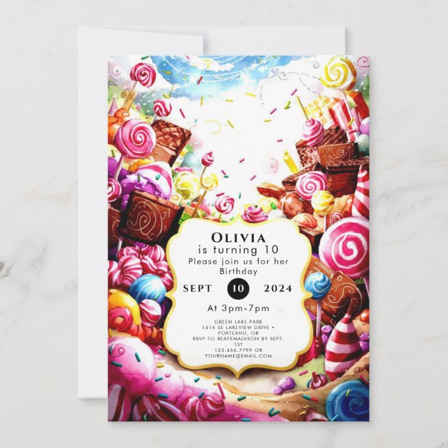 Invitation Anniversaire du Candyland magique pour enfants (Devant)