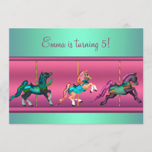 Invitation Anniversaire du Carousel rose et Turquoise