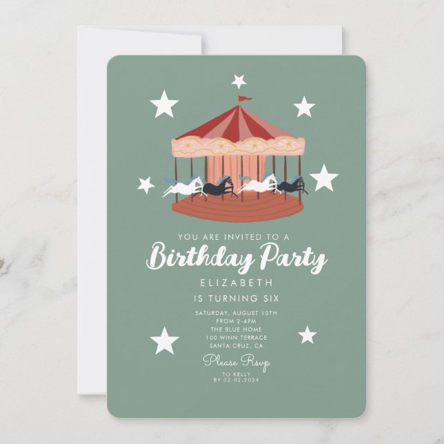 Invitation Anniversaire du carrousel rose aquarelle (Devant)