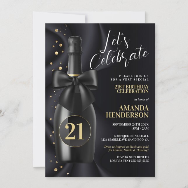 Invitation Anniversaire du Champagne Noir et Or (Devant)