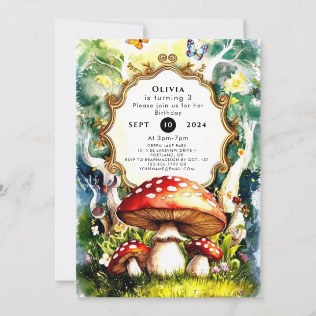 Invitation Anniversaire du champignon forestier simple (Devant)