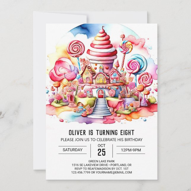 Invitation Anniversaire du charme de Candyland (Devant)