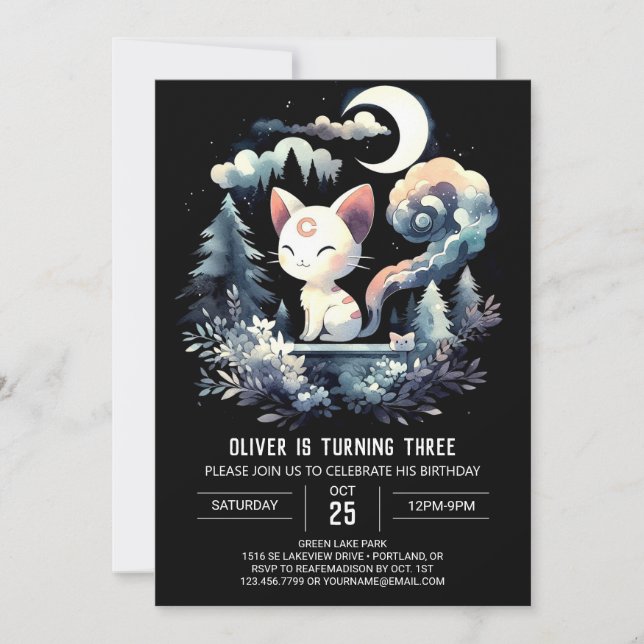 Invitation Anniversaire du chat Feline élégant (Devant)