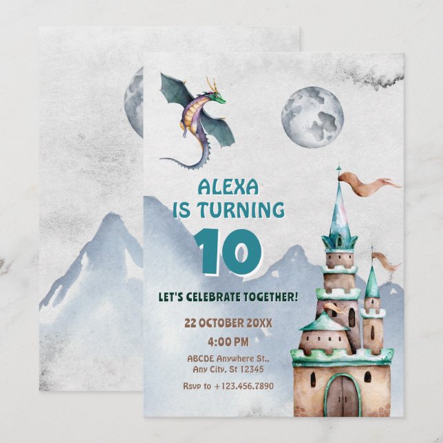 Invitation Anniversaire du château de Dragon (Devant / Derrière)
