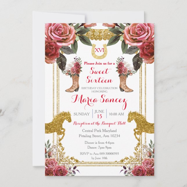 Invitation Anniversaire du Cheval du Maron Rouge sweet sixtee (Devant)