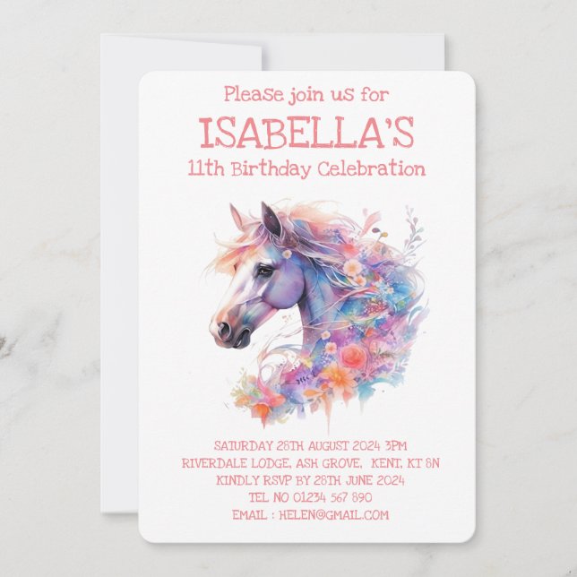 Invitation Anniversaire du Cheval Floral (Devant)