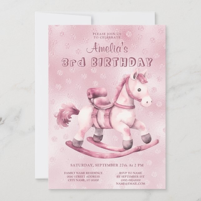 Invitation Anniversaire du Cheval Rosé (Devant)