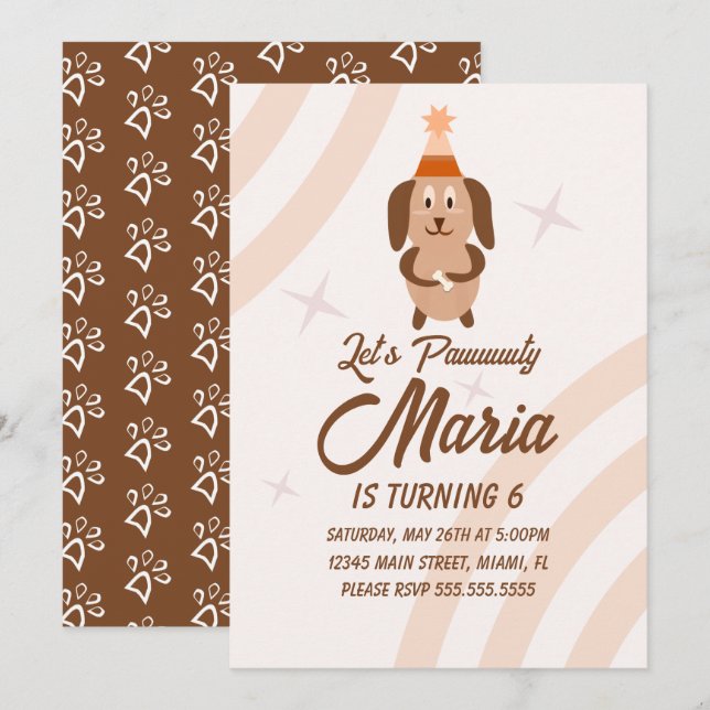 Invitation Anniversaire du chiot super animal de la partie pa (Devant / Derrière)
