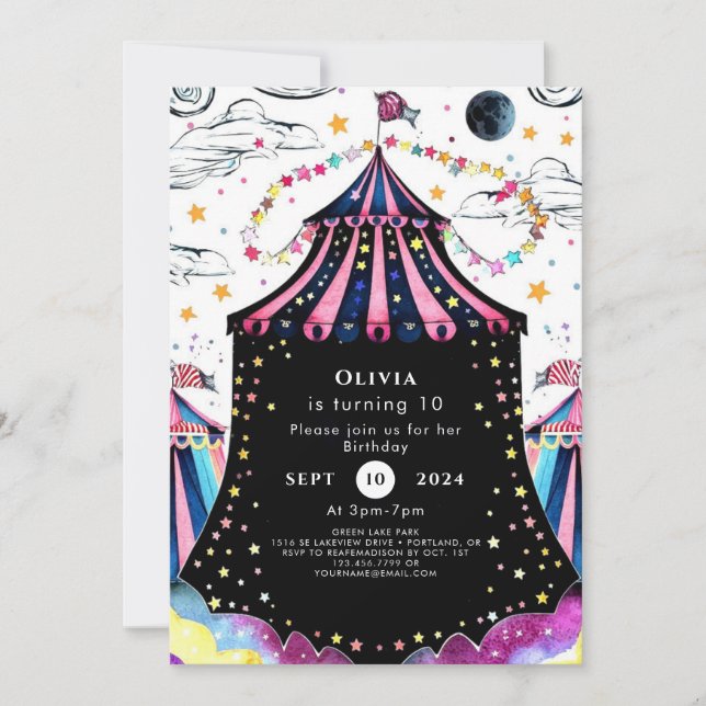 Invitation Anniversaire du cirque modifiable (Devant)