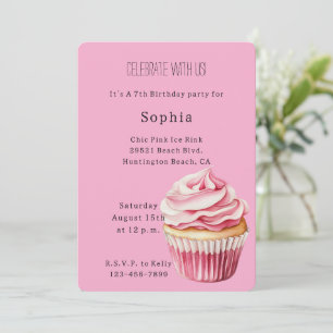 Invitation Anniversaire du Cupcake rose