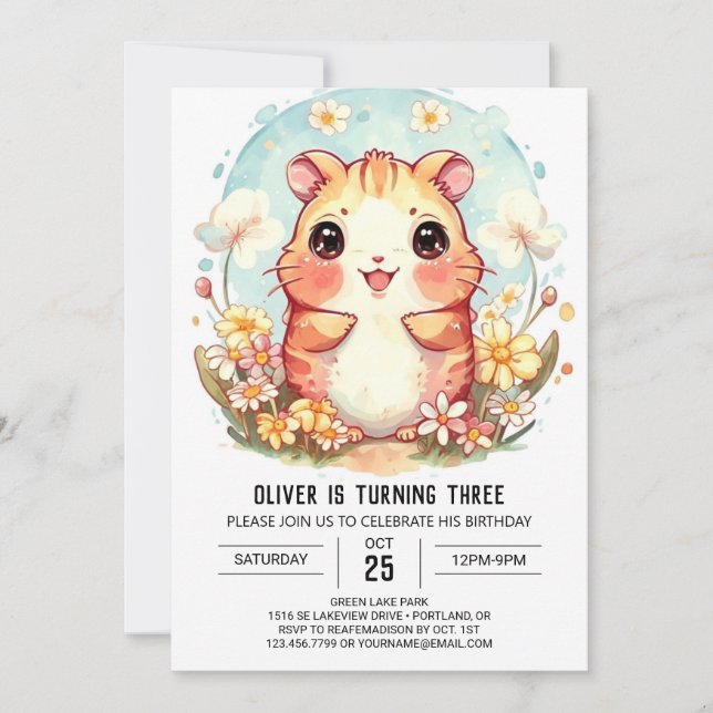 Invitation Anniversaire du Cute Pastel Hamster (Devant)