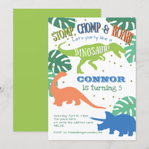 Invitation Anniversaire du dinosaure, Vert, Bleu, Anniversair