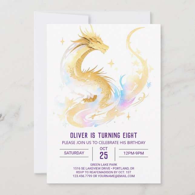 Invitation Anniversaire du dragon céleste enchanté (Devant)