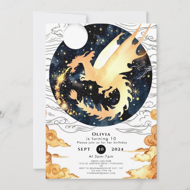 Invitation Anniversaire du dragon enchanté pour enfants (Devant)