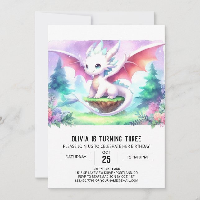 Invitation Anniversaire du Dragon pour Enfants Simple (Devant)