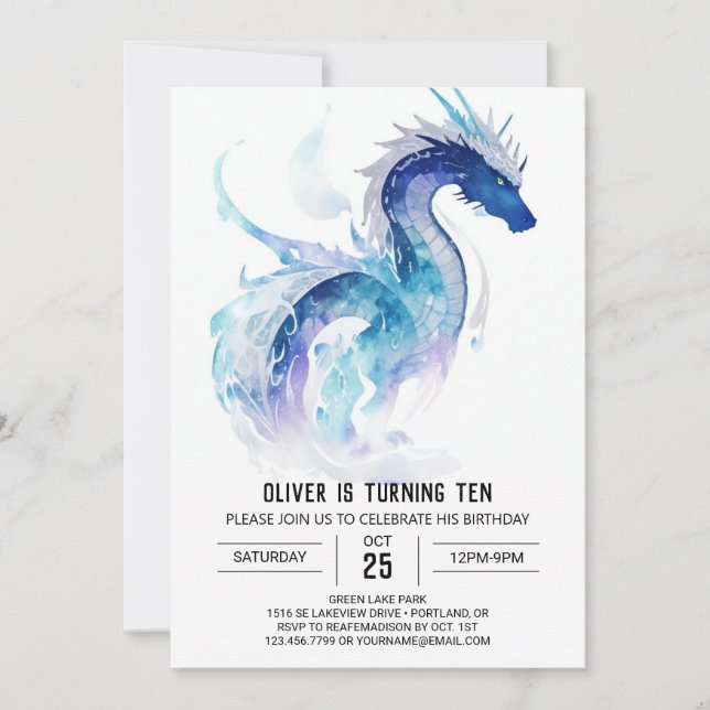 Invitation Anniversaire du dragon qui respire le feu (Devant)