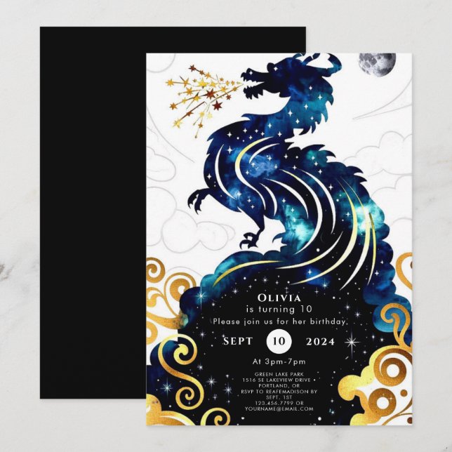 Invitation Anniversaire du dragon radieux magique (Devant / Derrière)