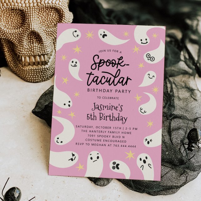 Invitation Anniversaire du fantôme rose de l'Halloween Spookt (Créateur téléchargé)
