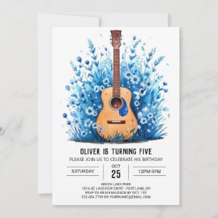 Invitation Anniversaire du garçon de guitare acoustique impri