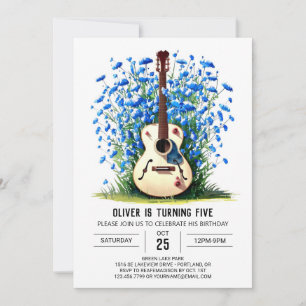 Invitation Anniversaire du garçon de guitare du musicien acou