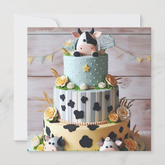 INVITATION ANNIVERSAIRE DU GÂTEAU DE VACHE ADORABLE (Devant)