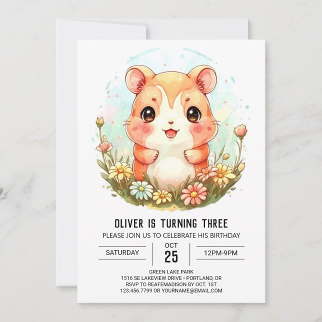 Invitation Anniversaire du hamster en style Boho (Devant)
