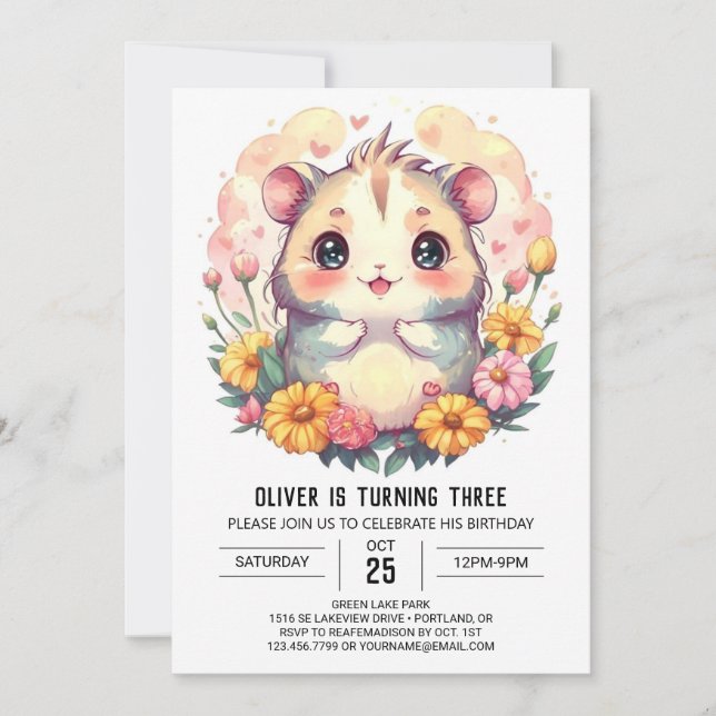 Invitation Anniversaire du hamster imprimable pour enfants (Devant)