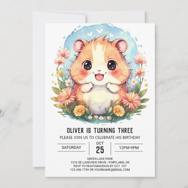 Invitation Anniversaire du joli hamster numérique (Devant)