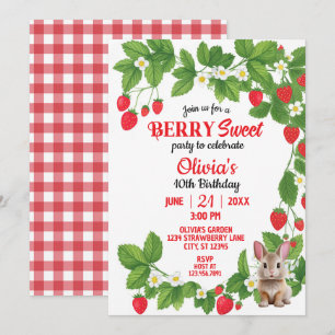 Invitation Anniversaire du lapin sucré aux fraises (rouge et 
