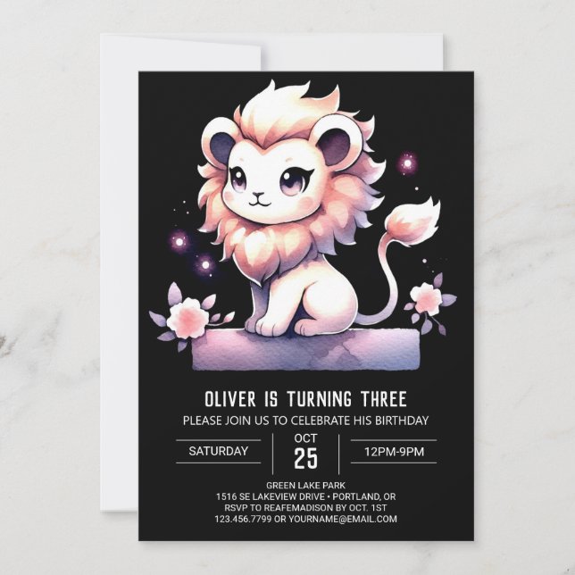 Invitation Anniversaire du lion magique moderne (Devant)