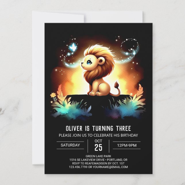 Invitation Anniversaire du lion moderne adorable (Devant)
