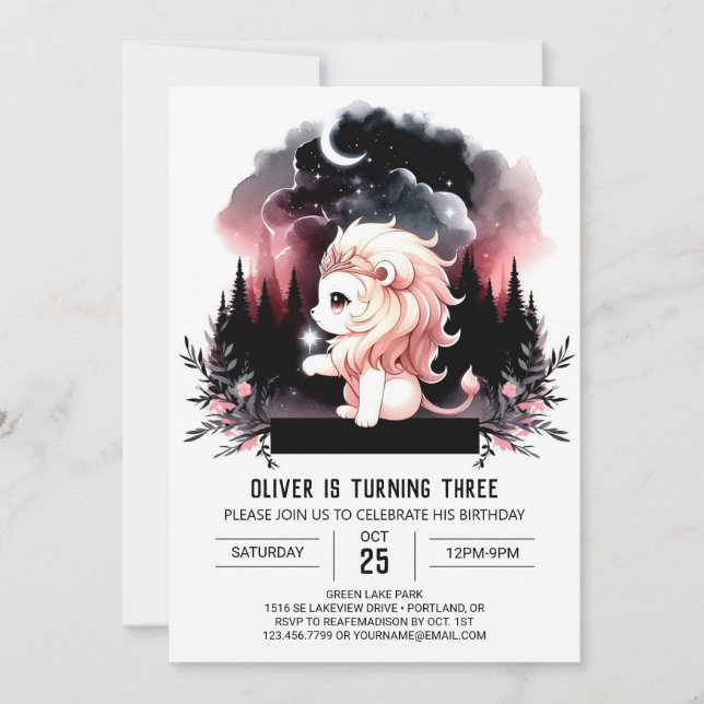 Invitation Anniversaire du Lion Pastel Whimsical (Devant)