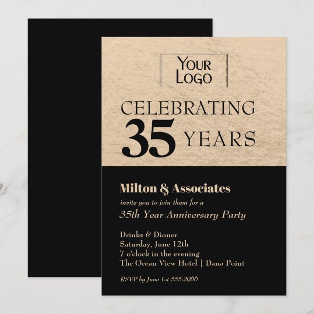 Invitation Anniversaire du logo de l'entreprise Noir et Or (Devant / Derrière)