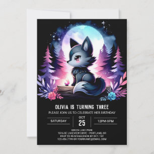 Invitation Anniversaire du loup amusant enchanté