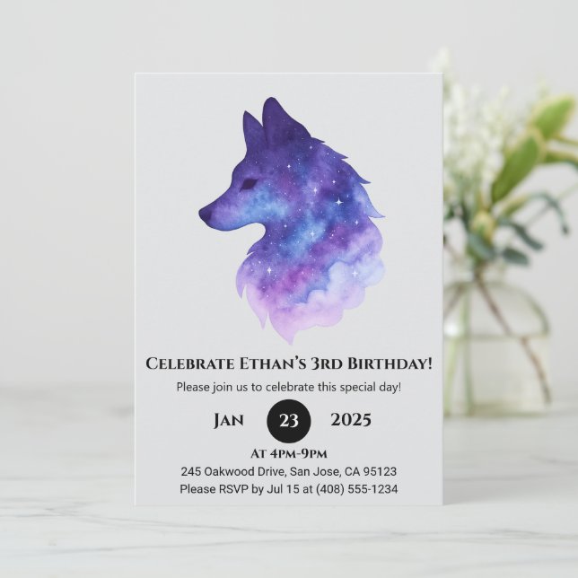 Invitation Anniversaire du loup de Galaxy (Debout devant)
