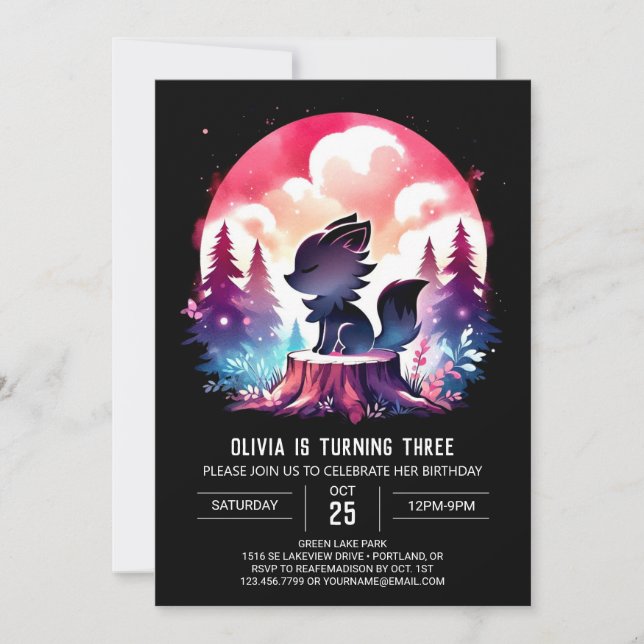 Invitation Anniversaire du Loup de Whimsy Magique (Devant)