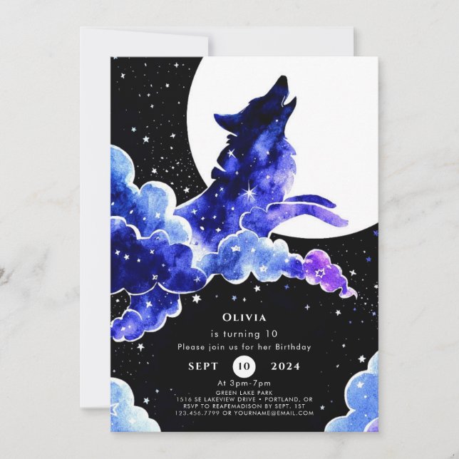 Invitation Anniversaire du loup hurlant de charme (Devant)